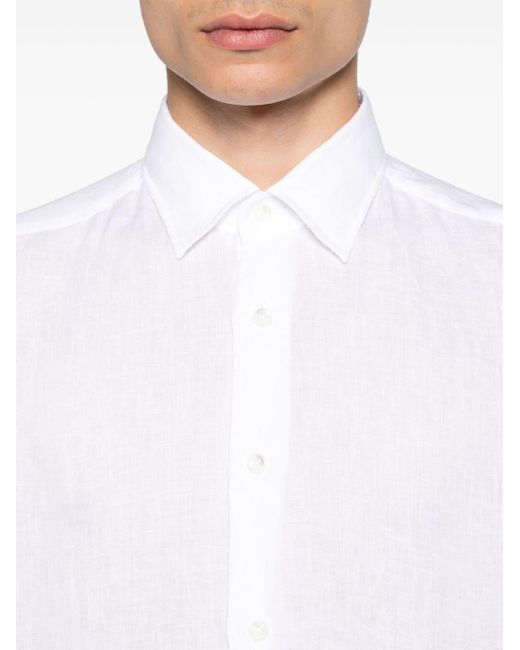 Glanshirt Linnen Overhemd in het White voor heren
