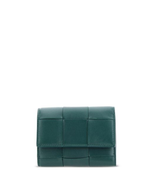 Bottega Veneta Green Cassette Tri-fold Zip Leather Wallet