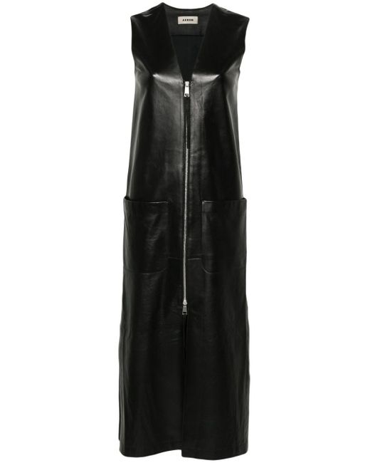 Aeron Black Gentle Leather Midi Dress