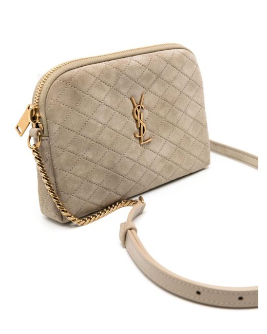 Saint Laurent Natural Gaby Quilted Suede Crossbody Bag