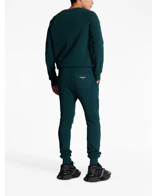 Balmain Green Ribbed-Detail Drawstring Track Pants for men