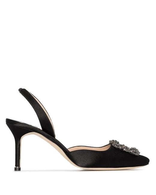Manolo Blahnik Black 70Mm Hangisi Satin Slingback Pumps