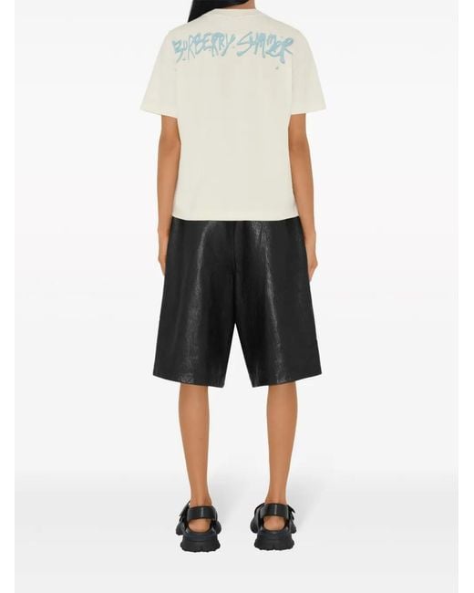 Burberry White Graphic-Print Cotton T-Shirt