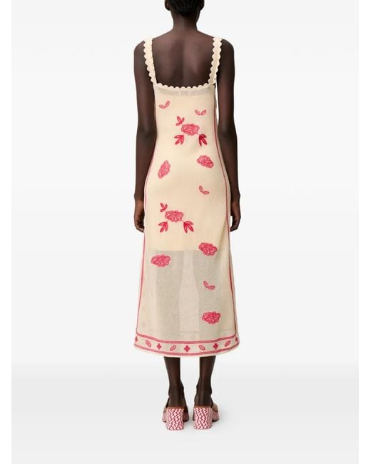 Claudie Pierlot Midi-Jurk Met Geborduurde Bloemen in het Pink