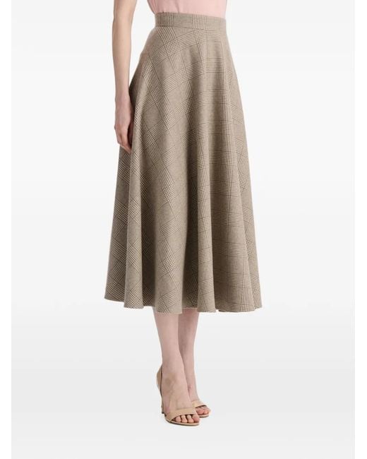 Oscar de la Renta Natural Plaid A-Line Midi Skirt