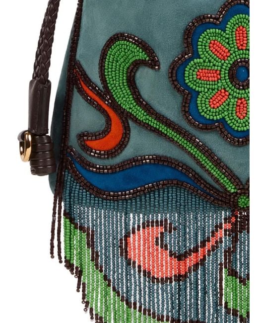 Etro Blue Suede Leather Bucket Bag