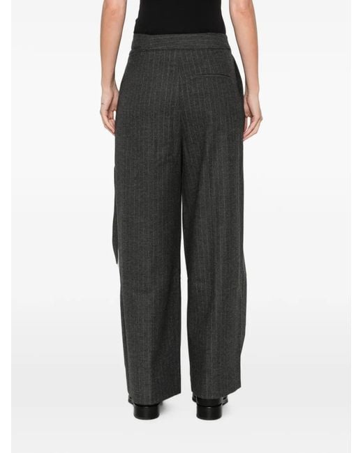 LA PISCINE Gray Pinstripe-Pattern Wrap-Style Trousers