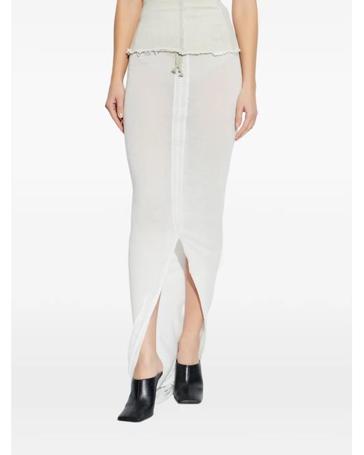 Rick Owens White Drawstring Slit Skirt