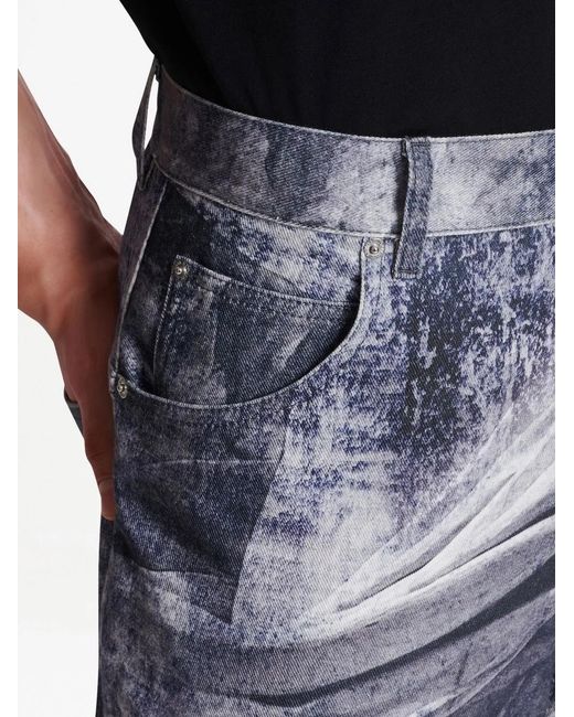 Balmain Blue Graphic-Print Wide-Leg Jeans for men
