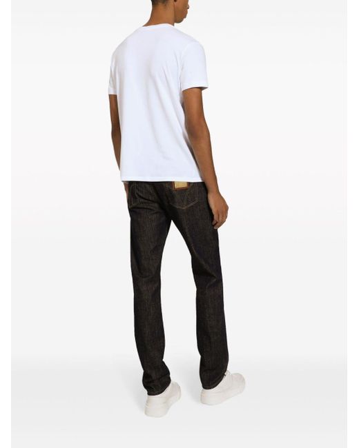 Dolce & Gabbana Black Logo-appliqué Decorative-stitching Straight-leg Jeans for men