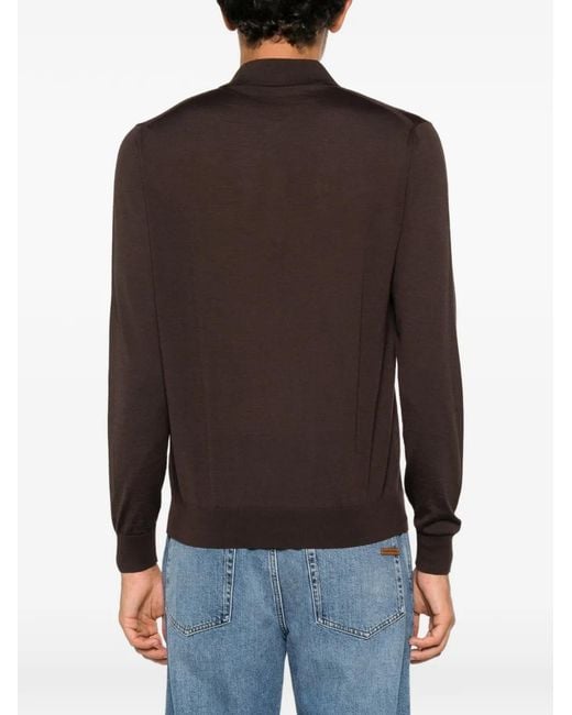 Prada Brown Logo-Embroidered Knitted Polo Shirt for men