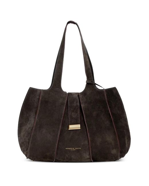 Sac Cabas Porté Épaule Eloise Nervuré Roberto Festa en coloris Black