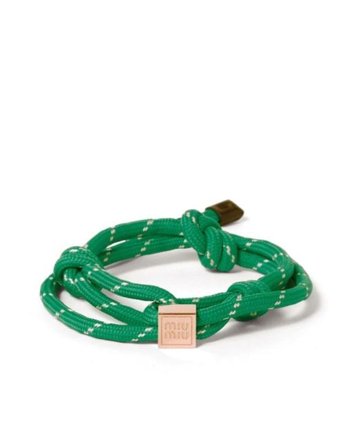 Pulsera de cuerda con charm del logo Miu Miu de color Green
