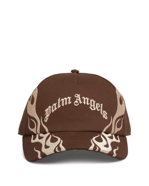 Palm Angels Brown Flame-Embroidered Baseball Cap