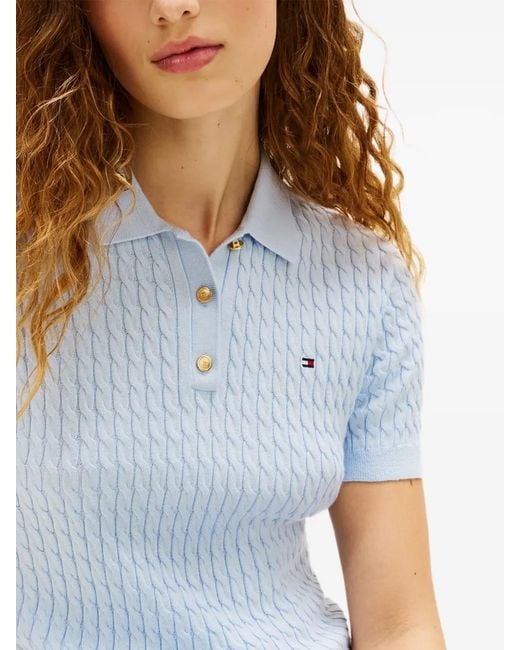 Tommy Hilfiger Blue Cable-Knit Polo Top