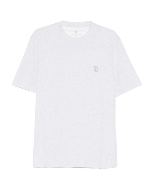Brunello Cucinelli White Cotton Jersey Crew Neck T-Shirt With Logo for men