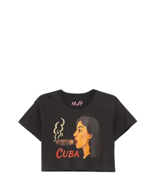 Melt Black Graphic-Print Cropped T-Shirt