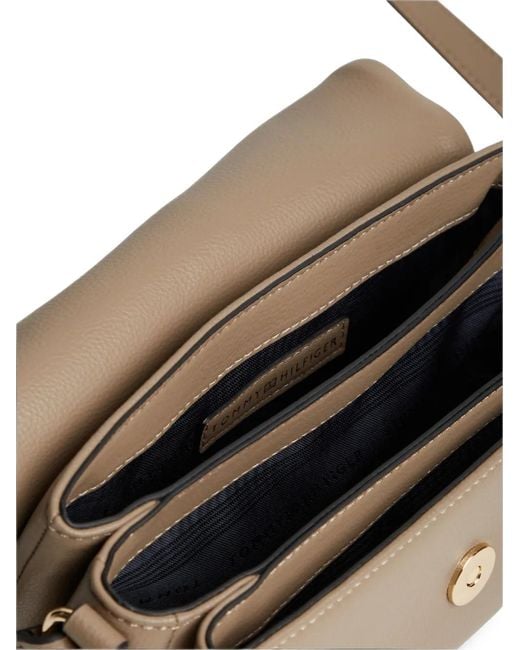 Tommy Hilfiger Brown Logo-Plaque Grained Shoulder Bag
