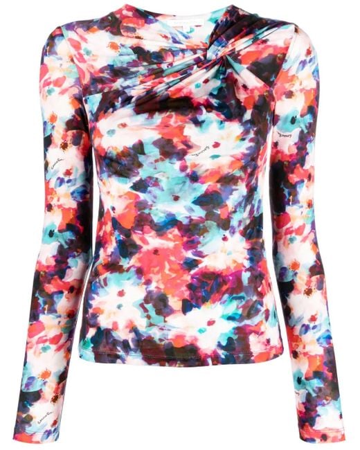 Patrizia Pepe Red Hybrid Flower-Print Knot-Detail Jersey Top