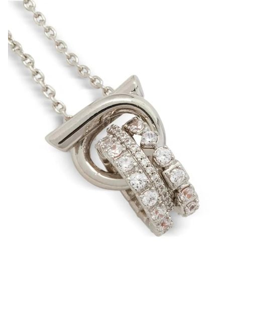Ferragamo White Gancini Pendant Necklace With Crystal Rings
