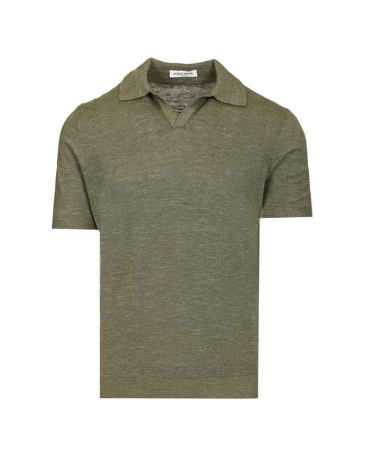 Al Duca D'aosta Green Fine-Knit Short-Sleeve Polo Shirt for men
