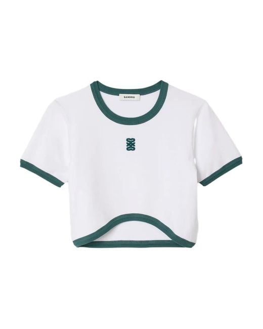 Sandro White Two-Tone Crop T-Shirt