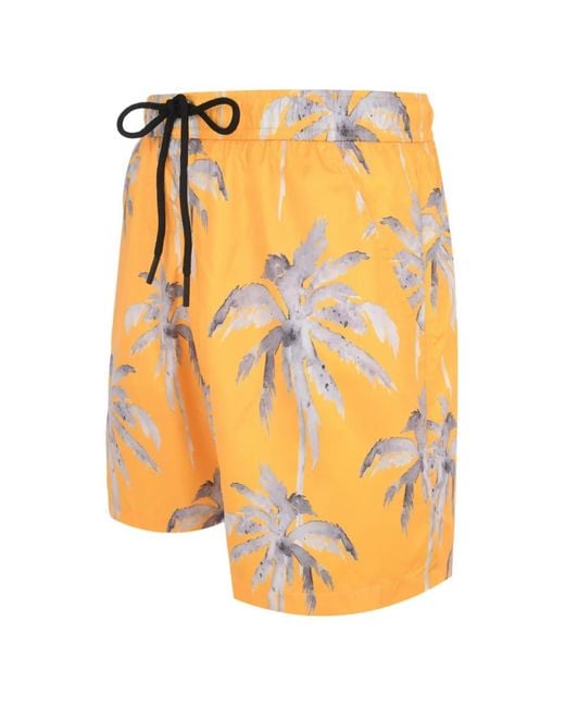 Mauna Kea Orange Palm-Print Boardshorts for men