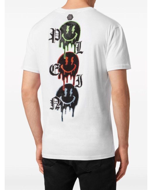 Philipp Plein Black Smile Rhinestone-embellished Cotton T-shirt for men