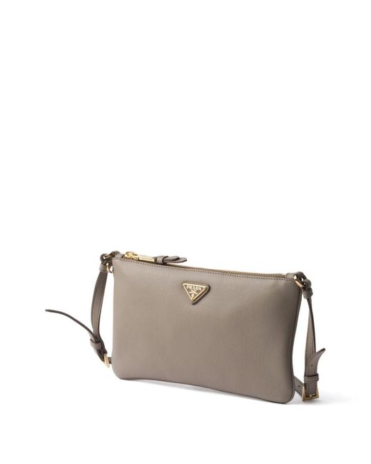 Prada Gray Leather Shoulder Bag