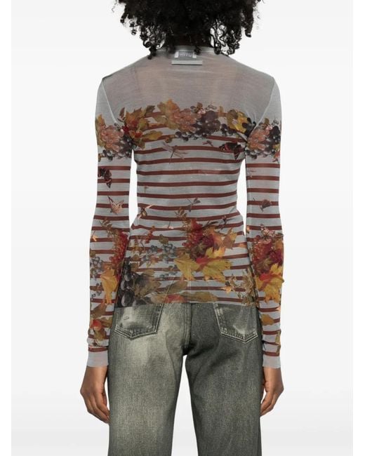 Jean Paul Gaultier Gray Marinière Striped Grape-Print Top