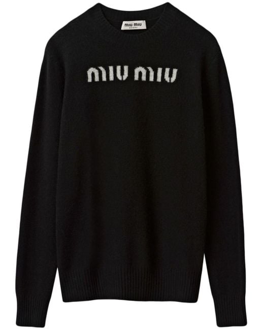 Jersey con logo en jacquard Miu Miu de color Black