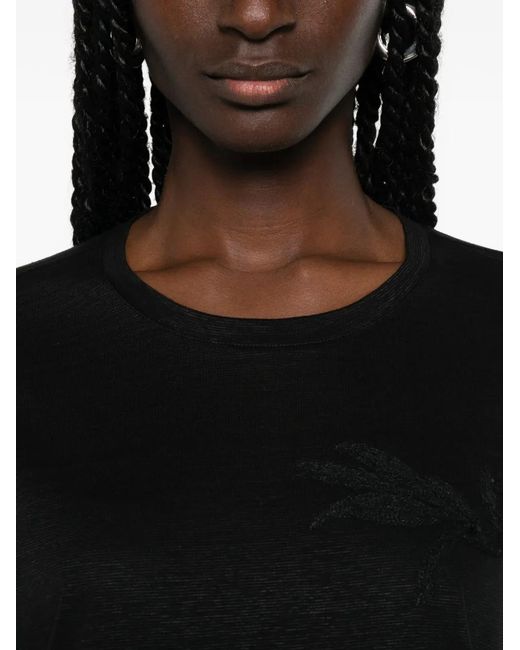 Panicale Black Sequin-Embellished Floral-Embroidered T-Shirt
