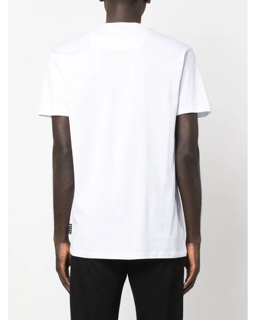 Philipp Plein White Logo-Patch Cotton T-Shirt for men