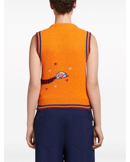 Marni Orange V-neck Wool Cashmere-blend Top