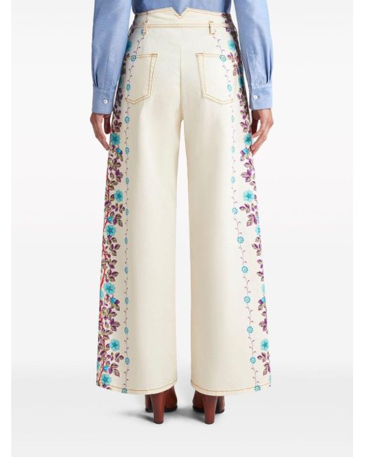 Etro White Weite Jeans mit Blumen-Print