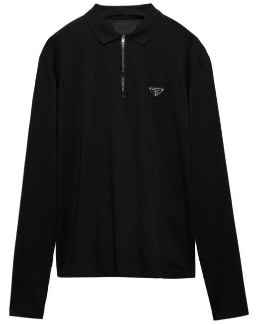 Prada Black Cotton Piqué Polo Shirt for men