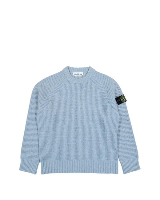 Stone Island Blue Ribbed-Knit Bouclé Sweater for men