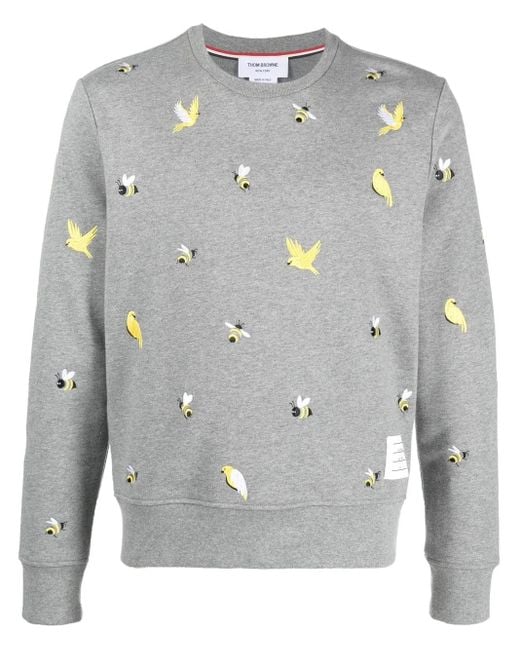 Thom Browne Gray Embroidered Cotton Sweatshirt for men