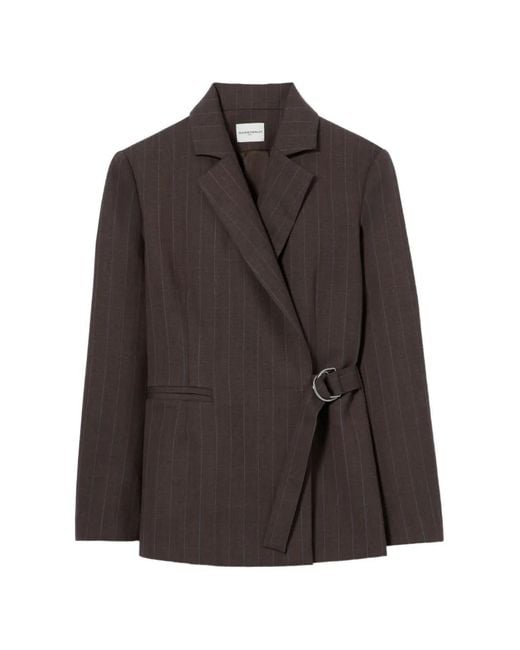 Claudie Pierlot Brown Striped Double Buckle Suit Jacket