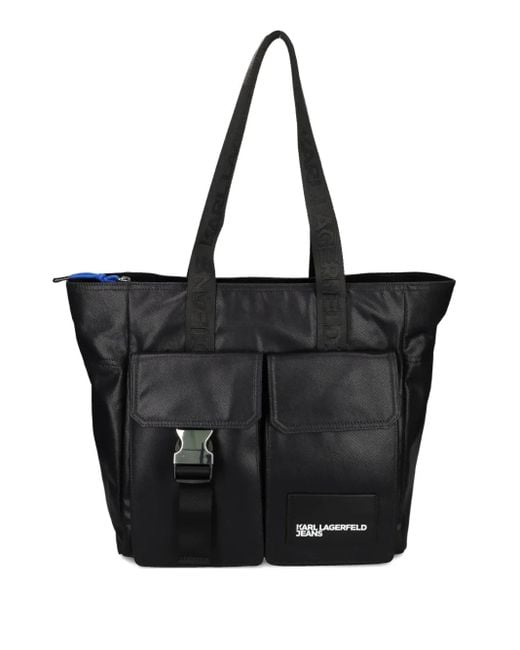 Karl Lagerfeld Black Buckle-Detail Pocket Shoulder Bag