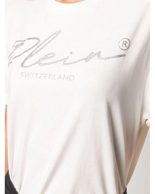 Philipp Plein White Crystal Logo T-Shirt