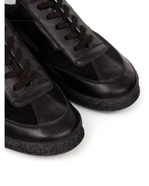 MM6 by Maison Margiela Black Stitch-Logo Leather Sneakers