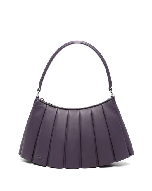 Lacoste Purple Sac À Main Lenglen Médium À Design Plissé En Cuir