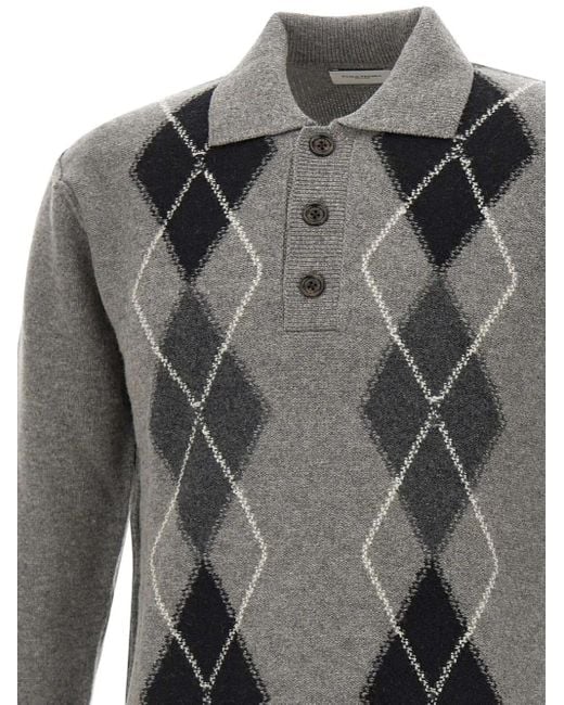 Paolo Pecora Gray Geometric-Pattern Polo-Neck Sweater for men