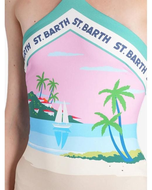 Mc2 Saint Barth Blue Graphic-Print Halterneck Swimsuit
