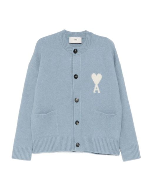 AMI Blue Logo Button Cardigan for men