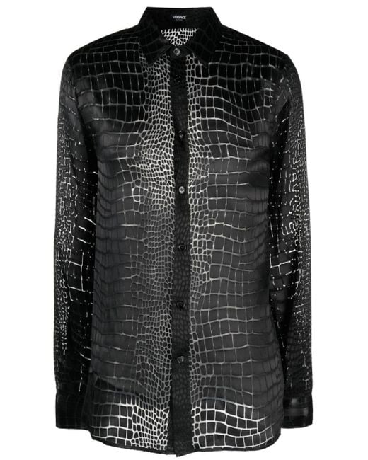 メンズ Versace クロコパターン シャツ Black