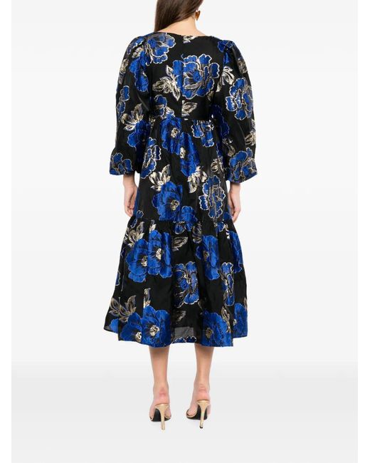 Sister Jane Blues Floral-Jacquard Woven Midi Dress