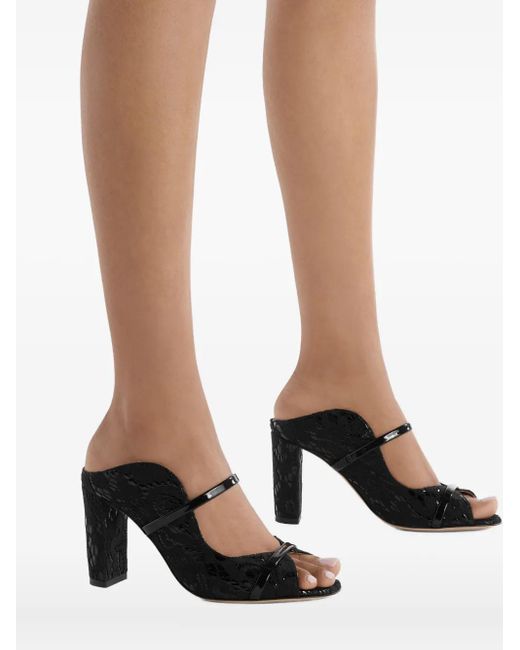 Malone Souliers Black 85Mm Norah Lace-Fabric Heeled Sandals