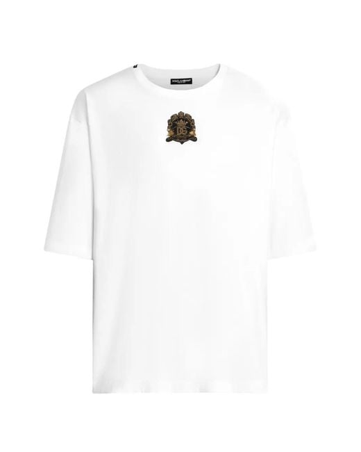 Dolce & Gabbana White T-Shirt With Heraldic Patch for men